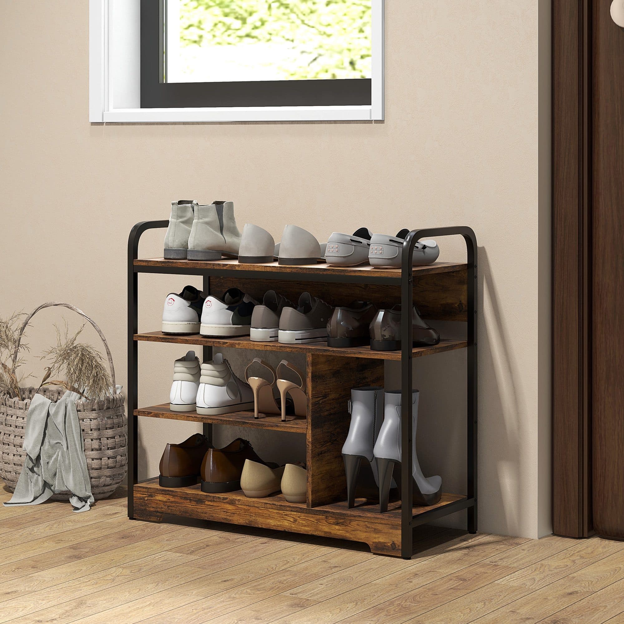 HOMCOM 4-stufiges Schuhregal Braun Schwarz für 11 Paar Schuhe - Bild 2