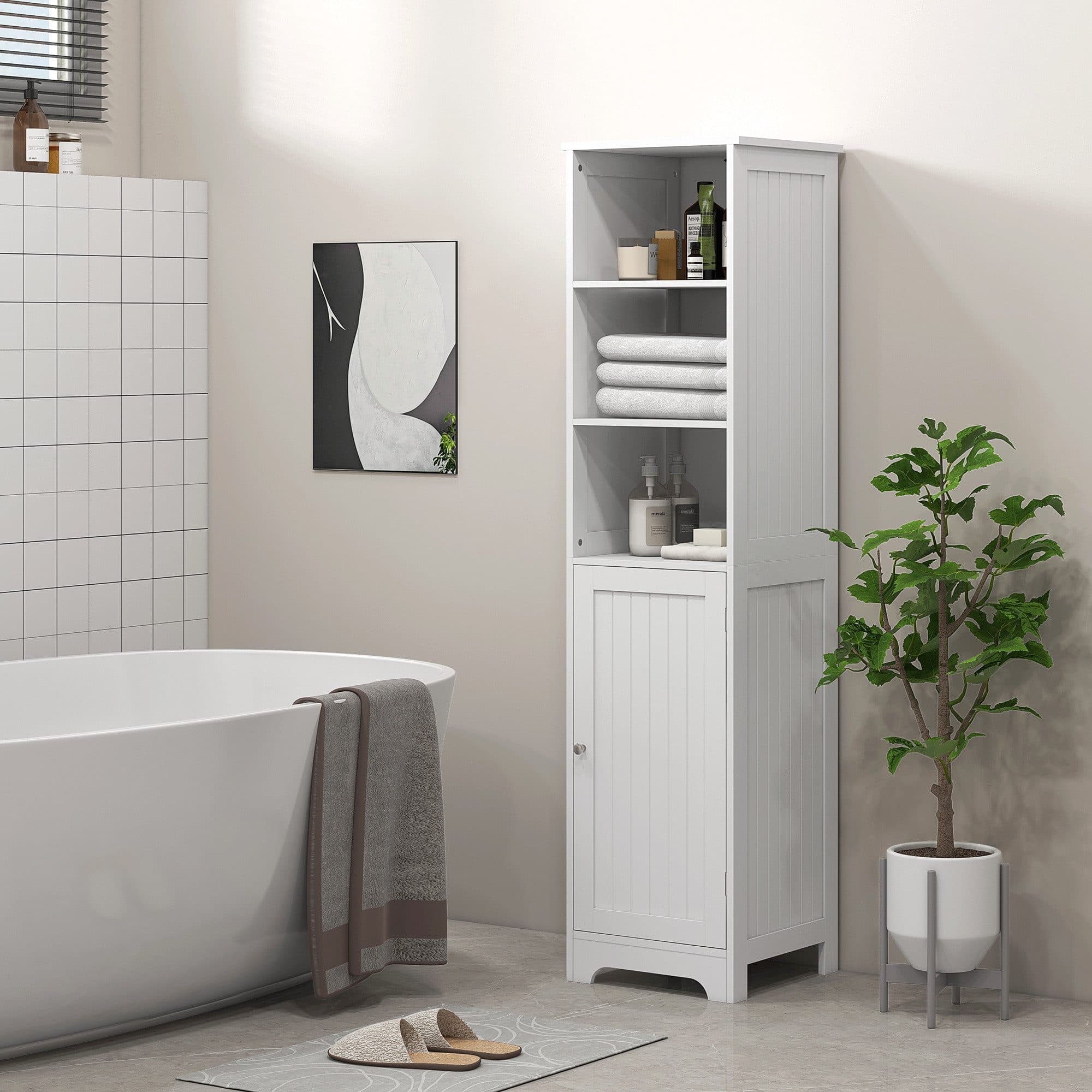 HOMCOM Badkommode Weiß Hochschrank mit 3 offenen Fächern - Bild 2