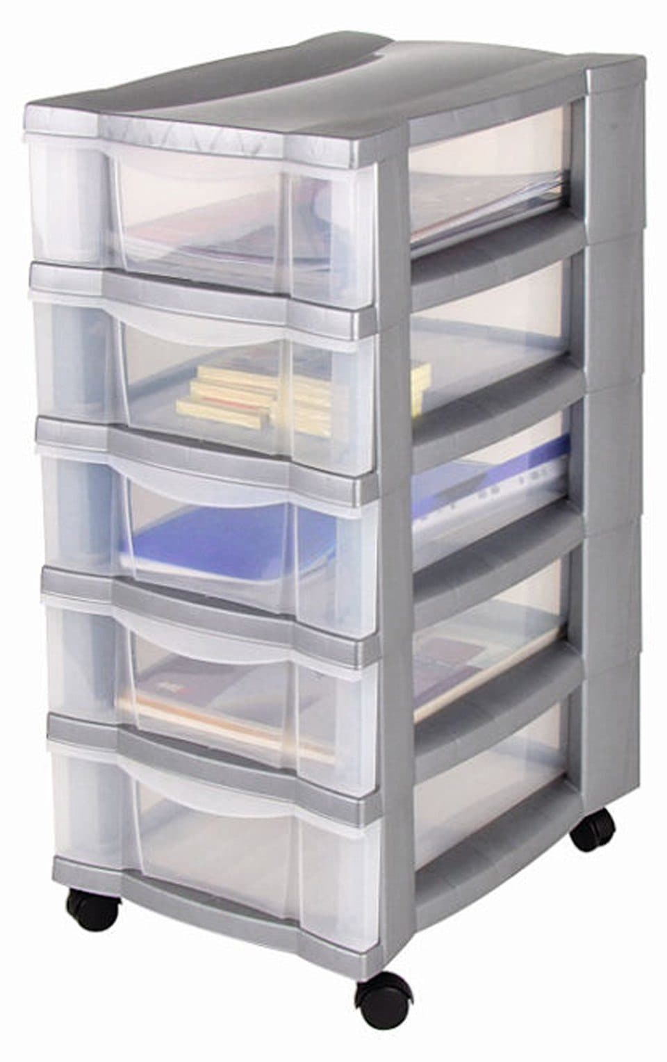 Spetebo Rollcontainer Grau mit 5 Schubladen