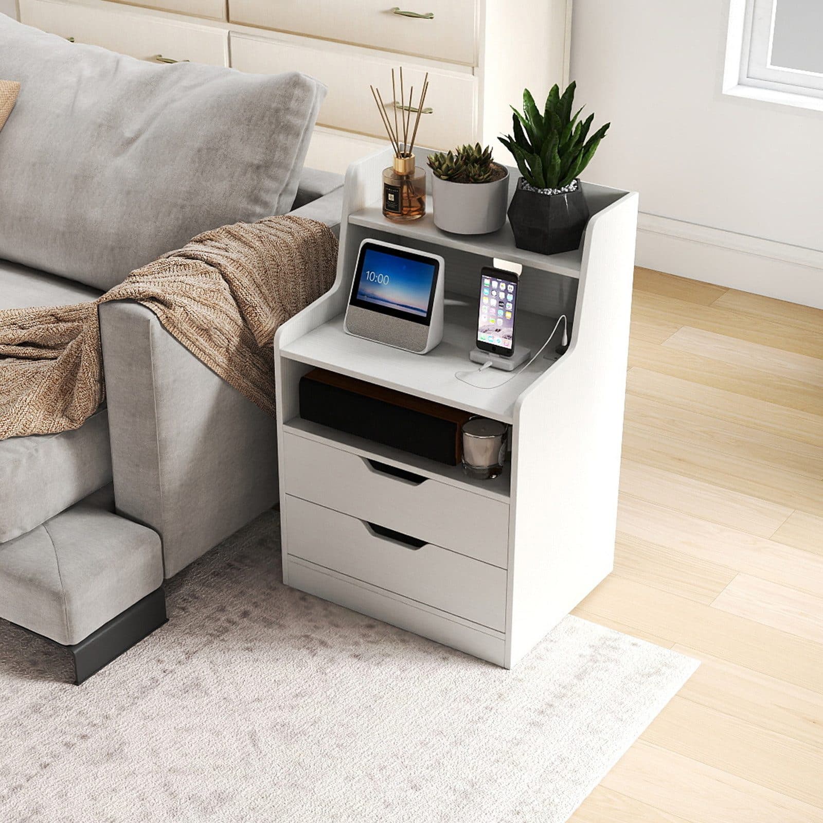 COSTWAY LED-Nachttisch Weiß/Schwarz mit 16 Farben und Lichteffekten - Bild 2