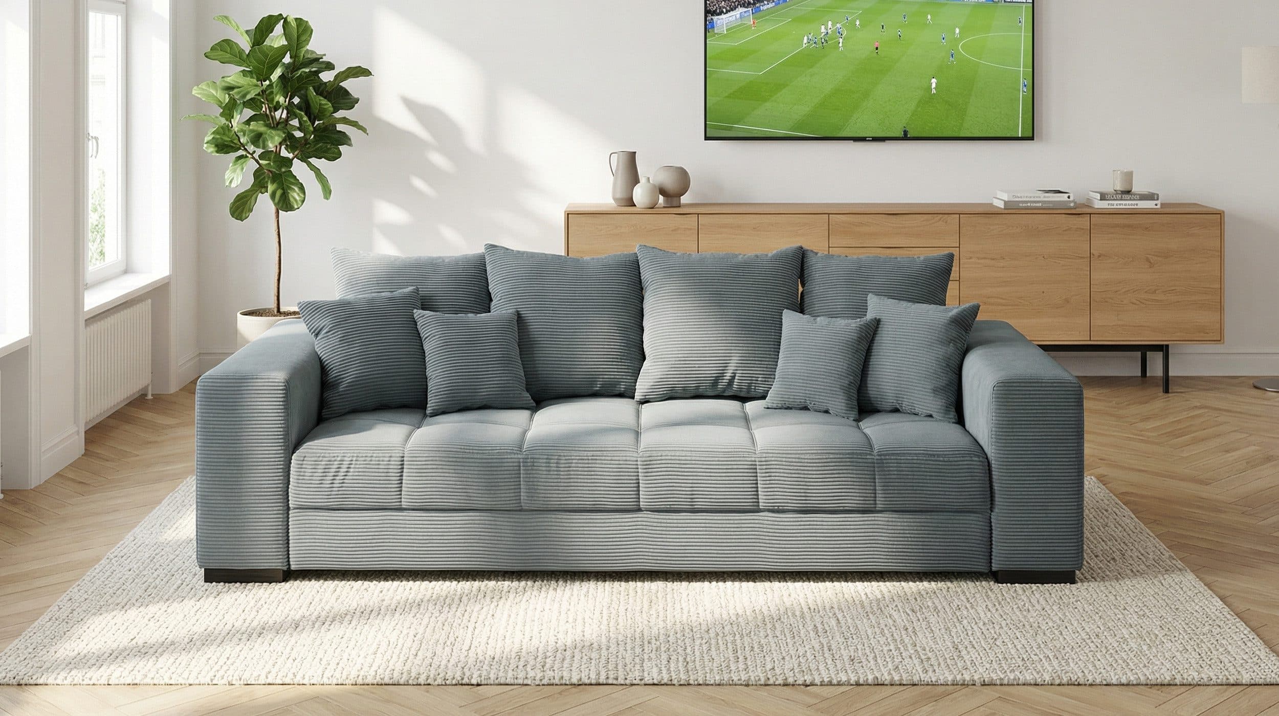 Massivart® Big-Sofa Cord grau 254 cm 4-Sitzer Cordsofa BORNEO