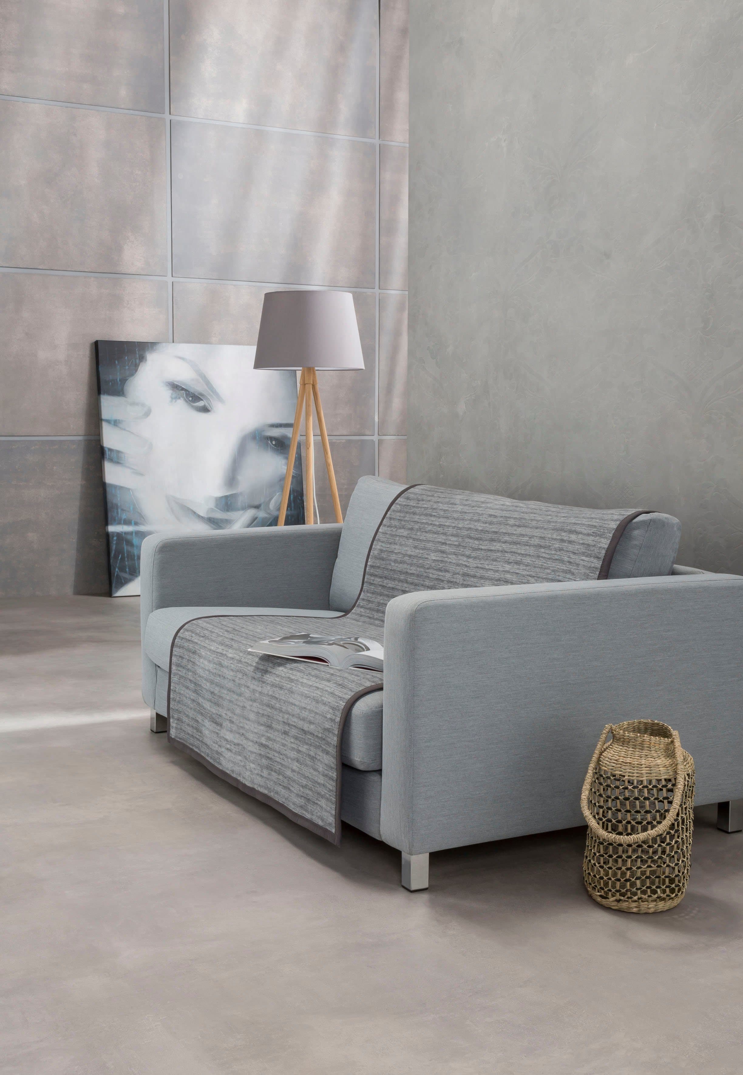 IBENA Sofaschoner Fano Grau Gestreift - Bild 2