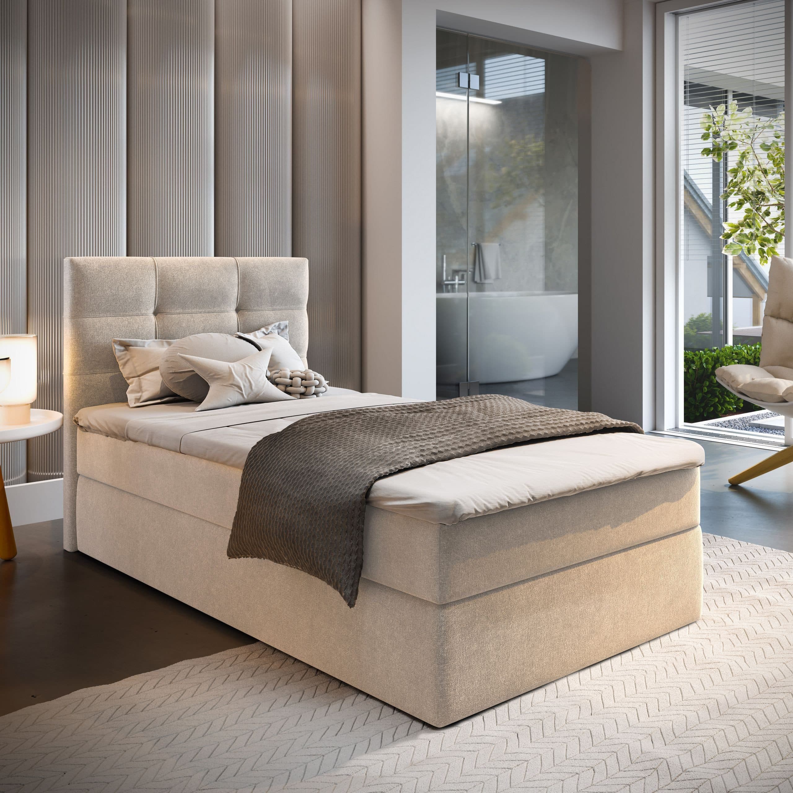 Masseno Boxbett GLOS mit Bonell-Matratze, Topper und Bettkasten Beige - Bild 2