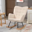 HOMCOM Schaukelstuhl Schwingsessel Beige Buchenholz Bild 2