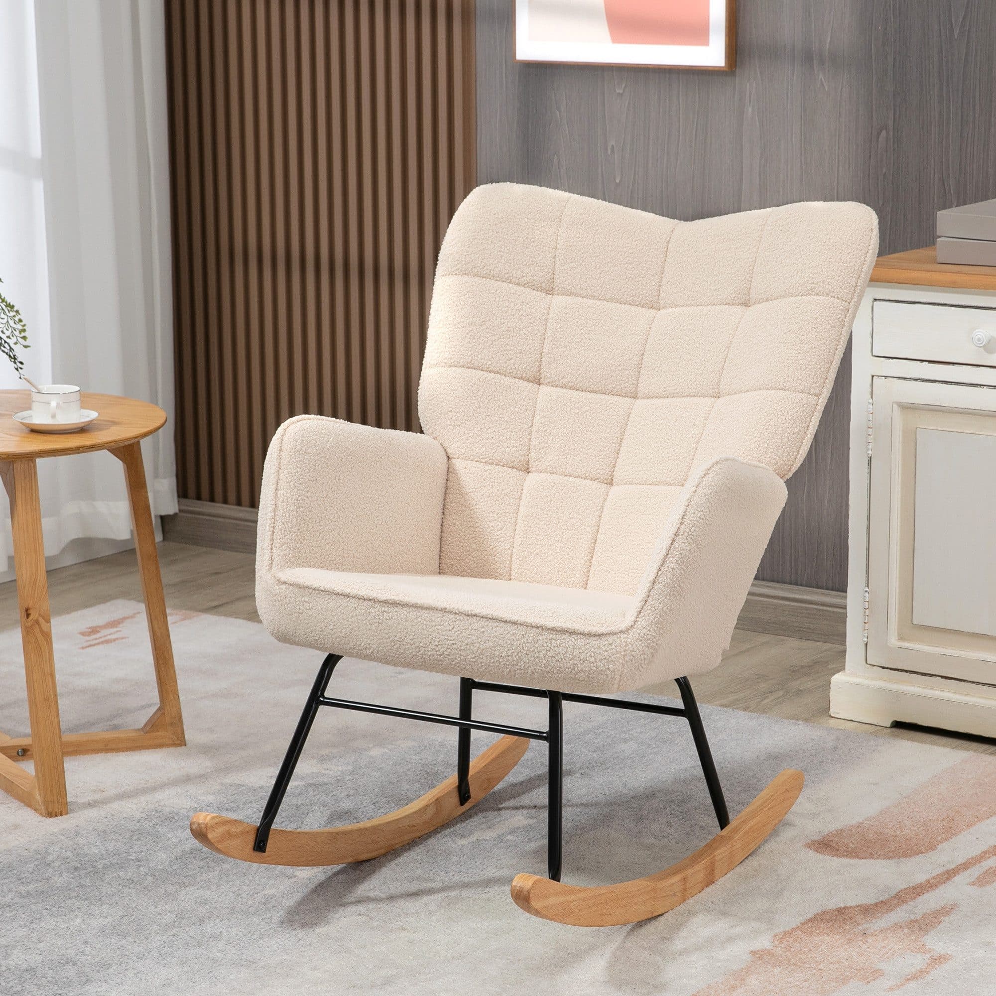 HOMCOM Schaukelstuhl Schwingsessel Beige Buchenholz - Bild 2