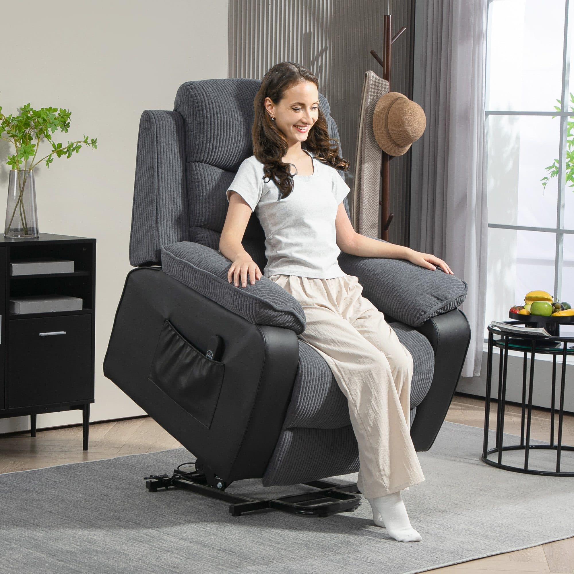 HOMCOM Relaxsessel mit Aufstehhilfe, Liegefunktion, Taschenfederkern, Dunkelgrau - Bild 2