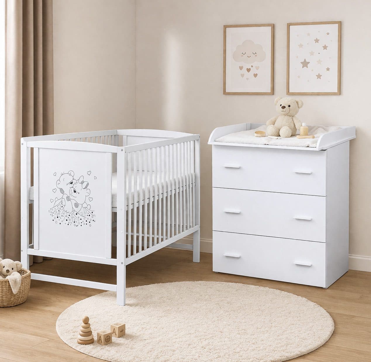 Baby-Delux Babyzimmer-Komplettset Mia 5-tlg. Babybett Wickelkommode Weiß - Bild 2