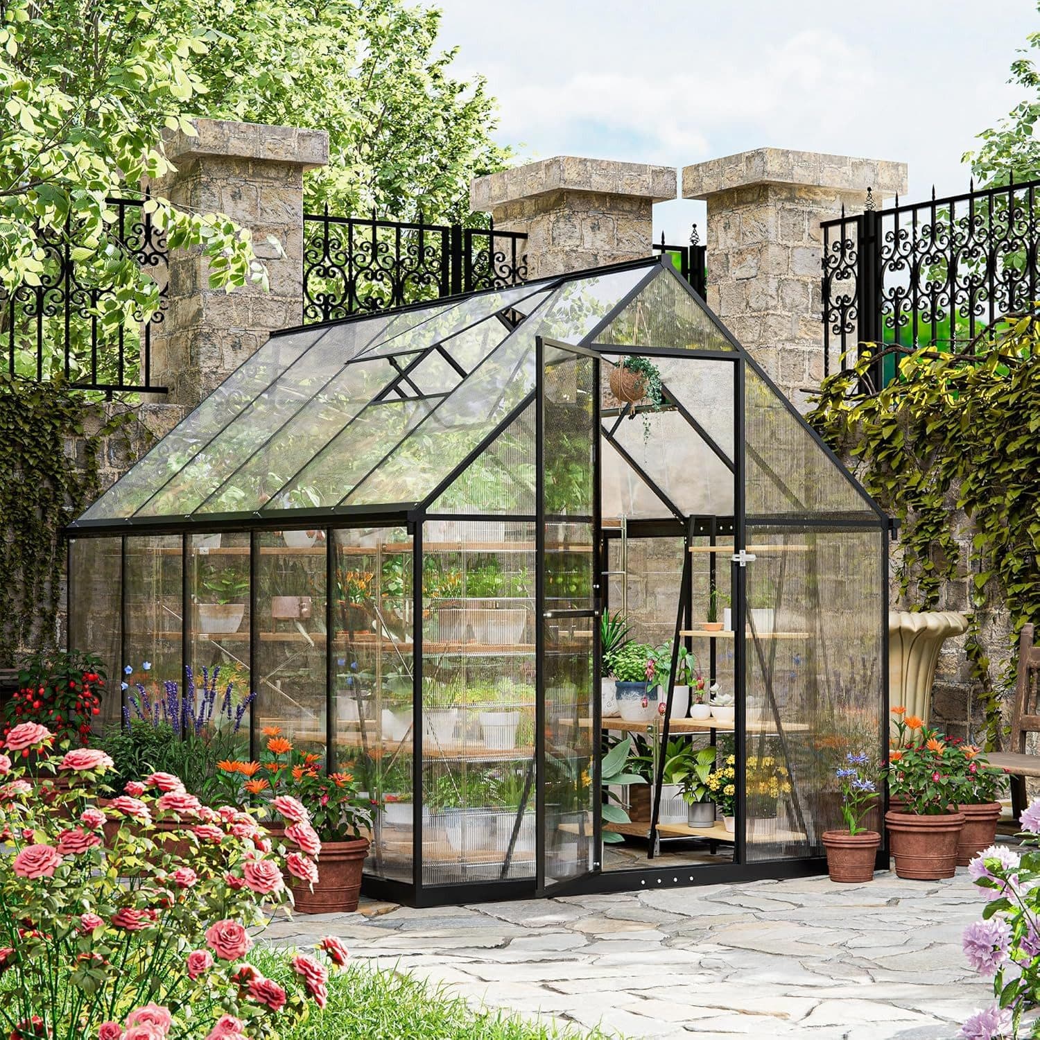 GOTLAND Gewächshaus Polycarbonat mit abschließbarer Tür & Satteldach - Bild 2