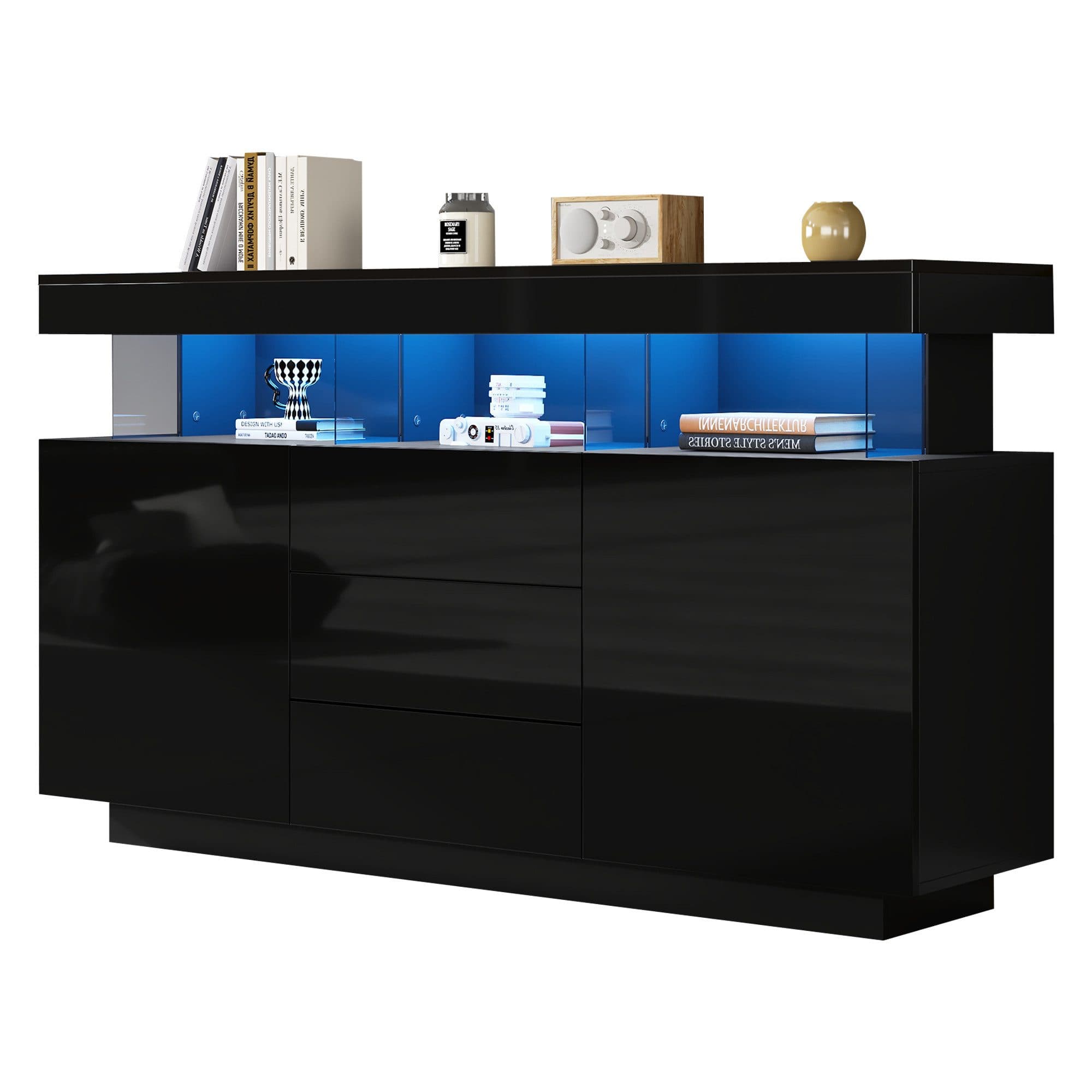 Merax Sideboard Hochglanz mit LED, Mehrzweckschrank aus Spanplatte & Acryl - Bild 2