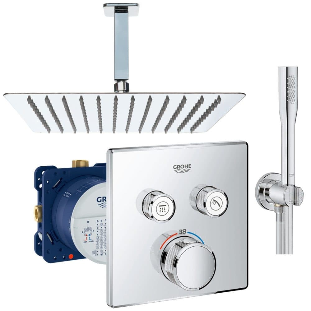 Grohe und Jowi Unterputz-Duschsystem mit Thermostat und Kopfbrause