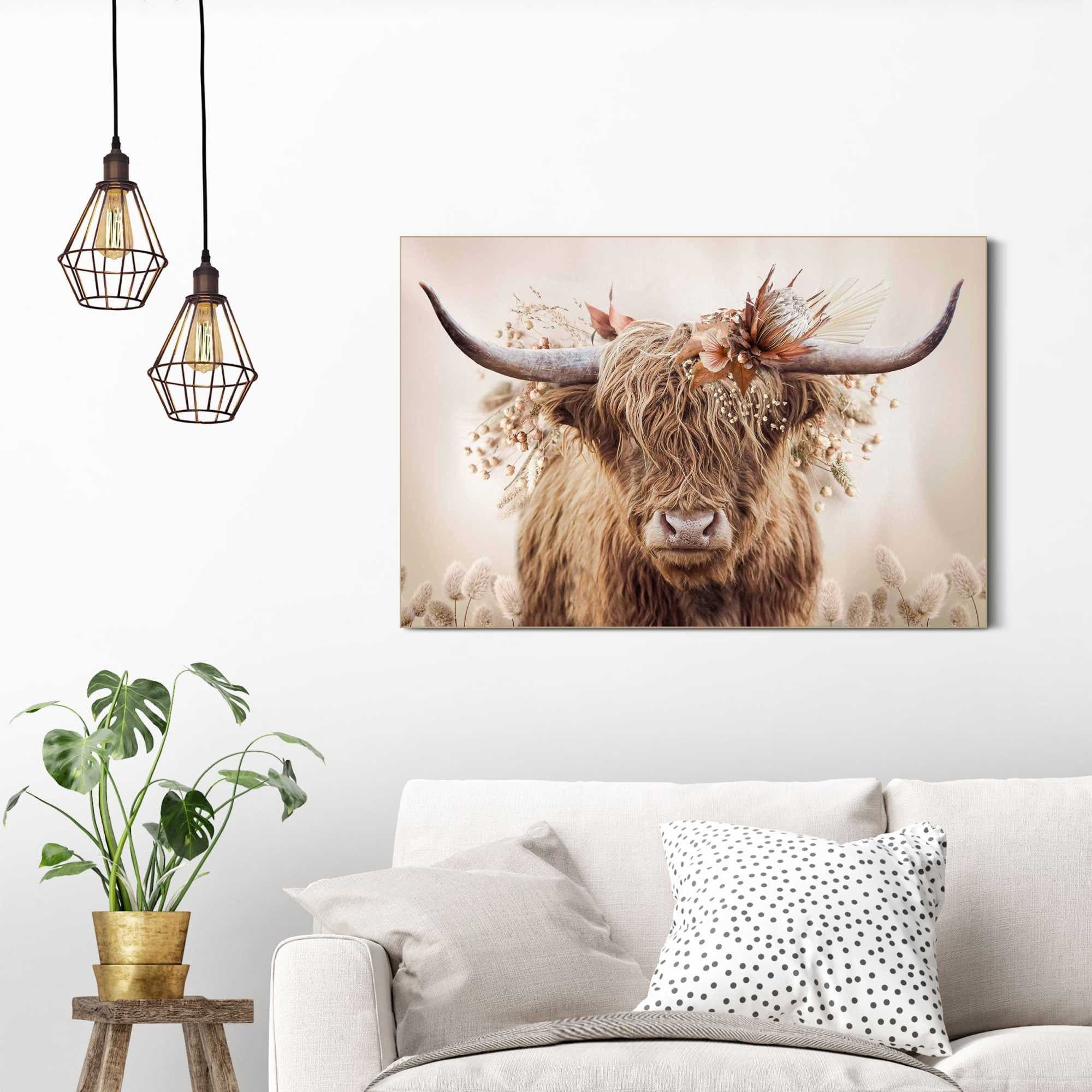 REINDERS Wandbild "Highlander in Blumen" Beige MDF - Bild 2