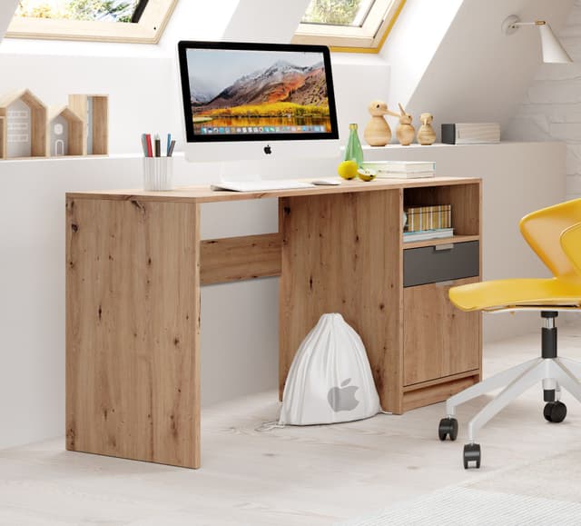 Jugendzimmer-Schreibtisch mit offener Ablage, Schublade & Tür