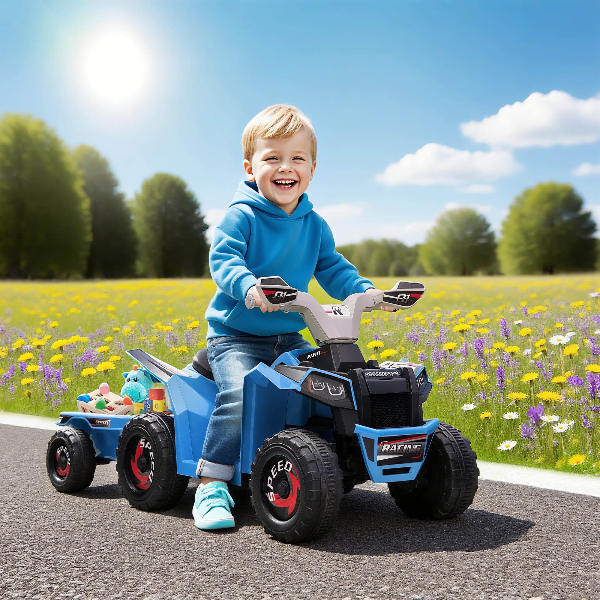HOMCOM Elektro-Kinderquad mit Anhänger Blau Grau Schwarz - Bild 2