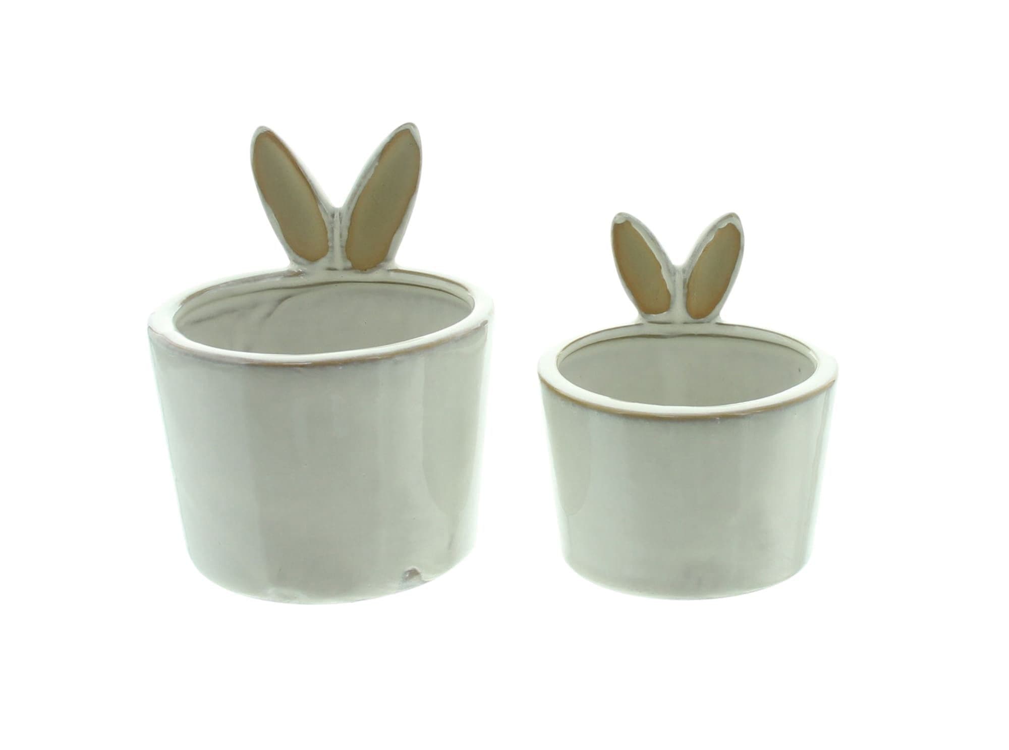 Dekoleidenschaft Blumentopf Hasenöhrchen Porzellan 2er Set Creme-Weiß Beige - Bild 2