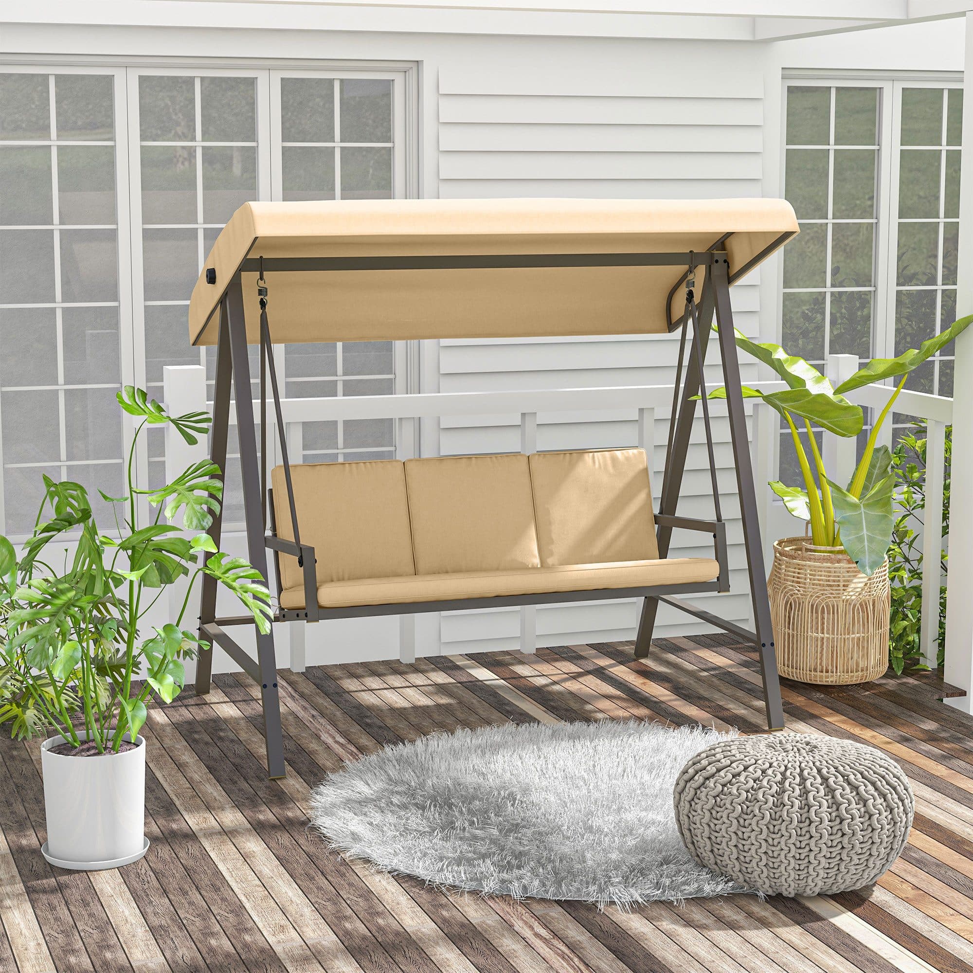 ibettertec Hollywoodschaukel 3-Sitzer Beige/Braun mit Sonnendach - Bild 2