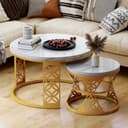 HAUSS SPOLE Couchtisch 2-teiliges Beistelltisch-Set MDF Metallrahmen Gold/Weiß Bild 2