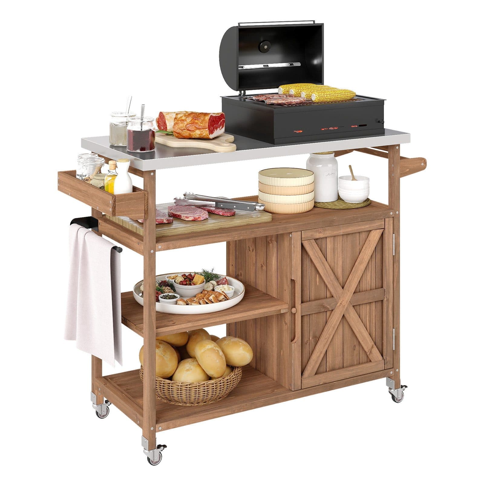 COSTWAY Grillwagen mit Edelstahlarbeitsplatte und Stauraum - Bild 2