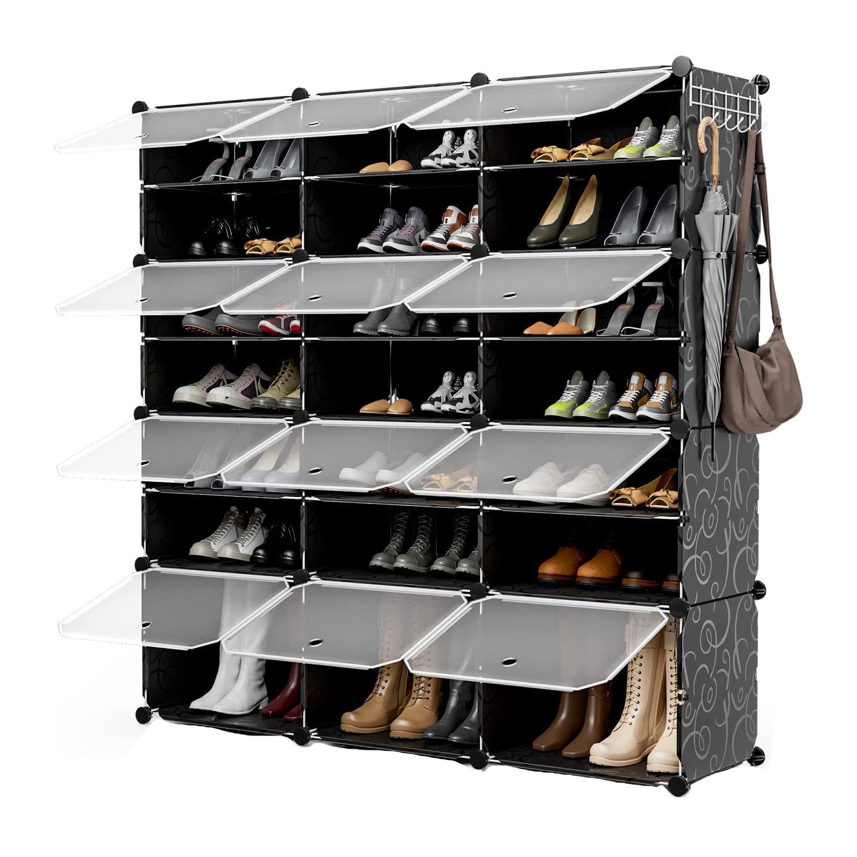 KOMFOTTEU Schuhregal 12 Fächer Schwarz/Weiß mit Türen - Bild 2