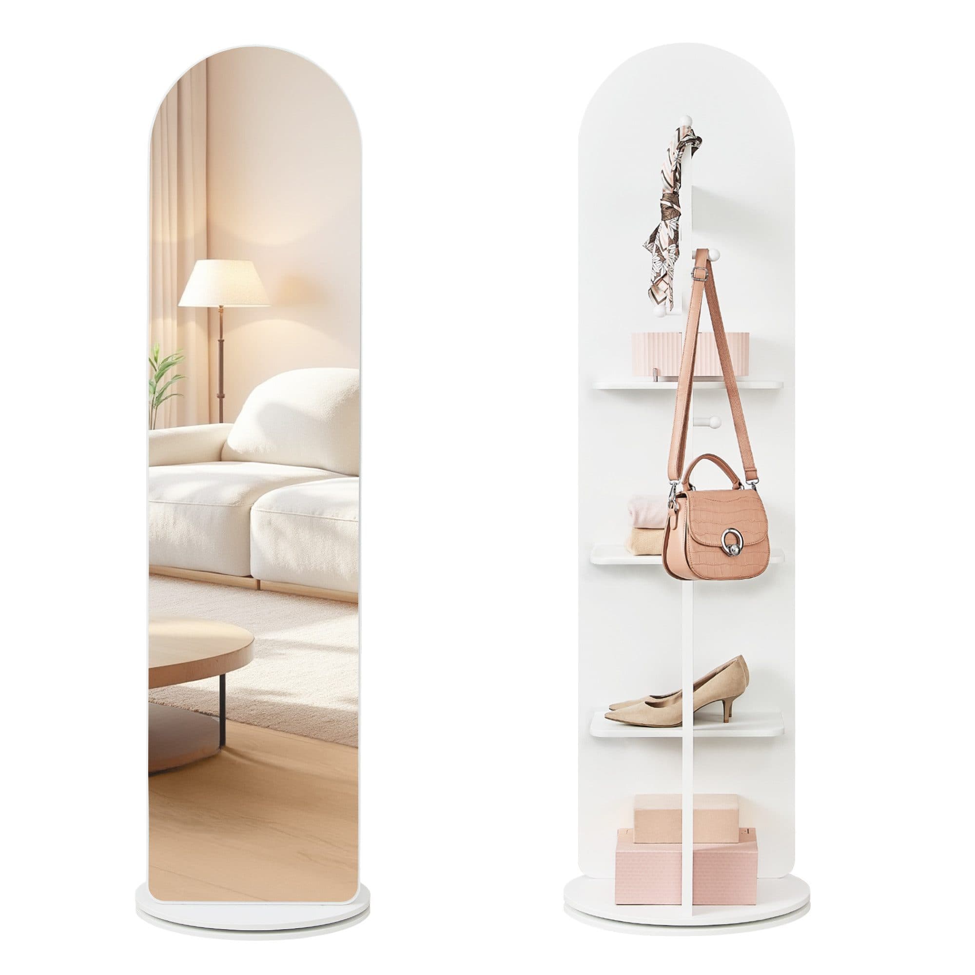 SONGMICS Standspiegel drehbar mit Ablagen und Haken weiß - Bild 2