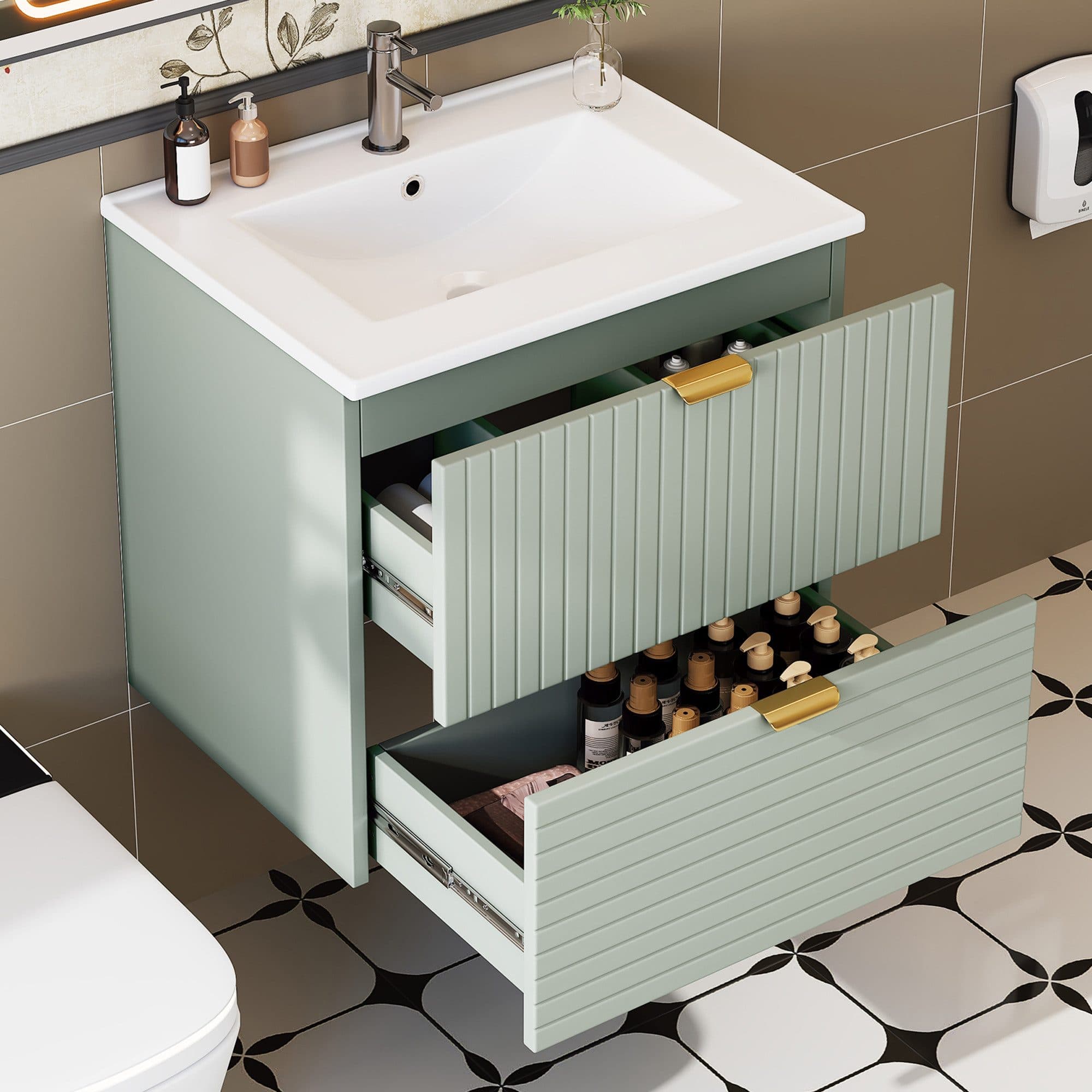 Flieks Waschtischunterschrank Grün mit Waschbecken - Bild 2