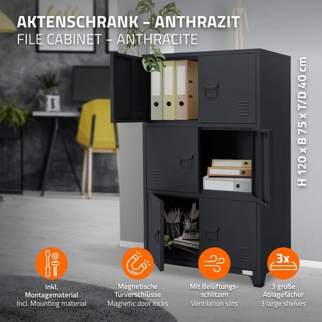 ML-DESIGN Büroschrank Stahl Anthrazit mit Schubladen und Magnetverschluss