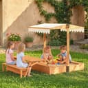 AIYAPLAY Sandkasten mit Dach und Picknicktisch für 6 Kinder Braun Bild 2