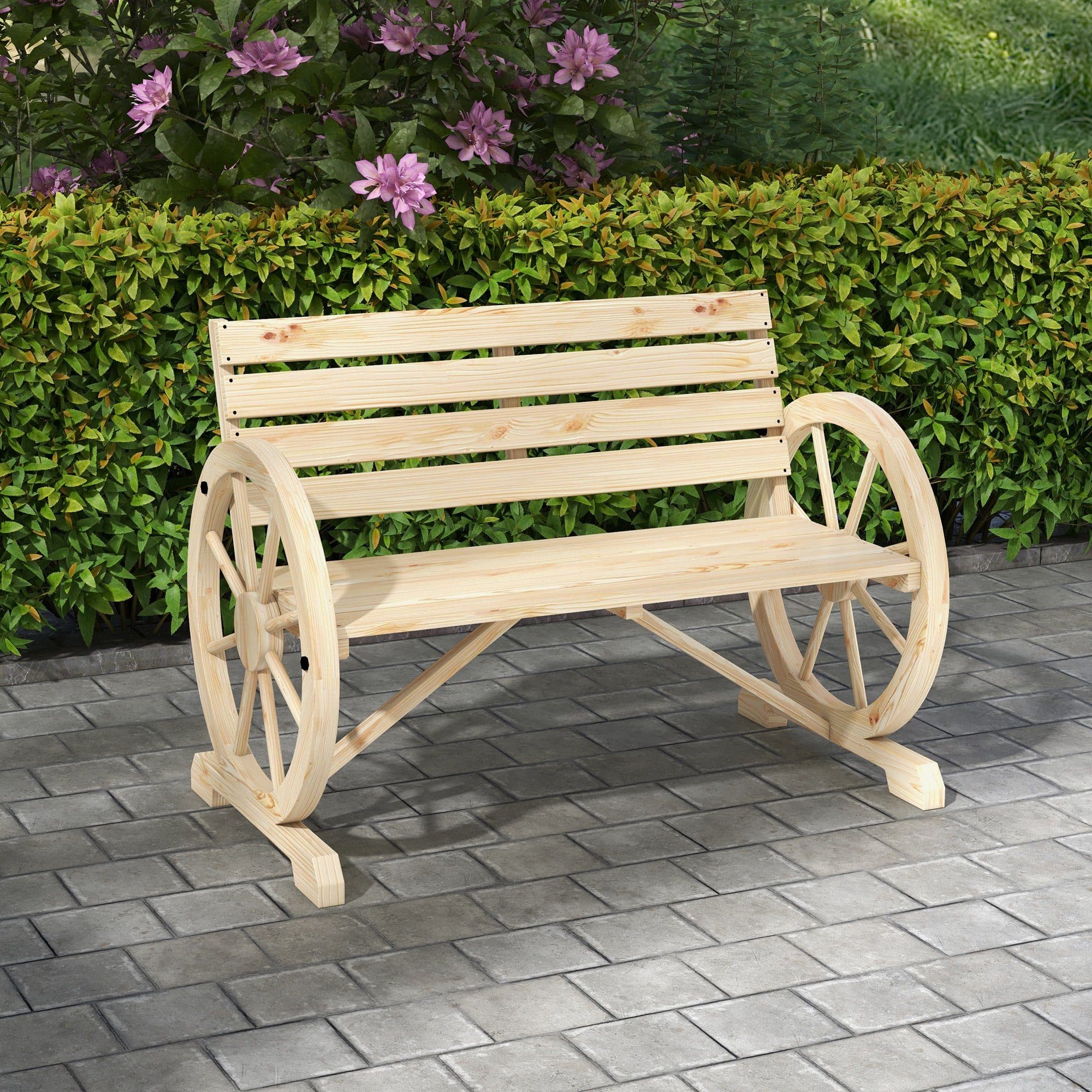 Outsunny Gartenbank 2-Sitzer Tannenholz Wagenrad-Design Naturholz - Bild 2