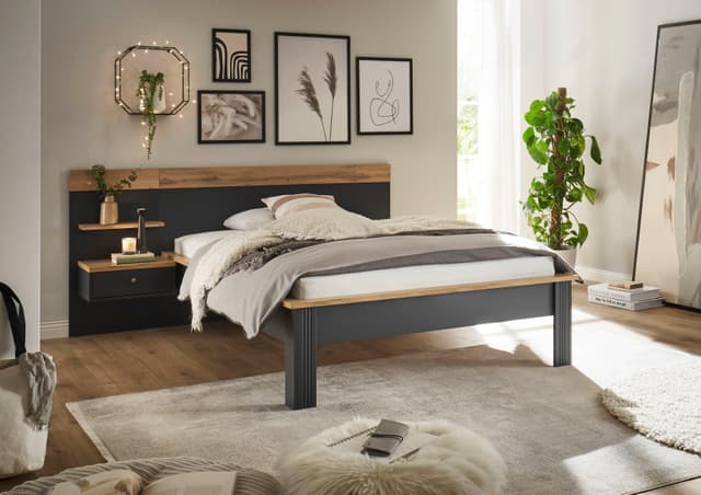 Schlafzimmer-Set mit Bett & Wandpanel - Modernes Design