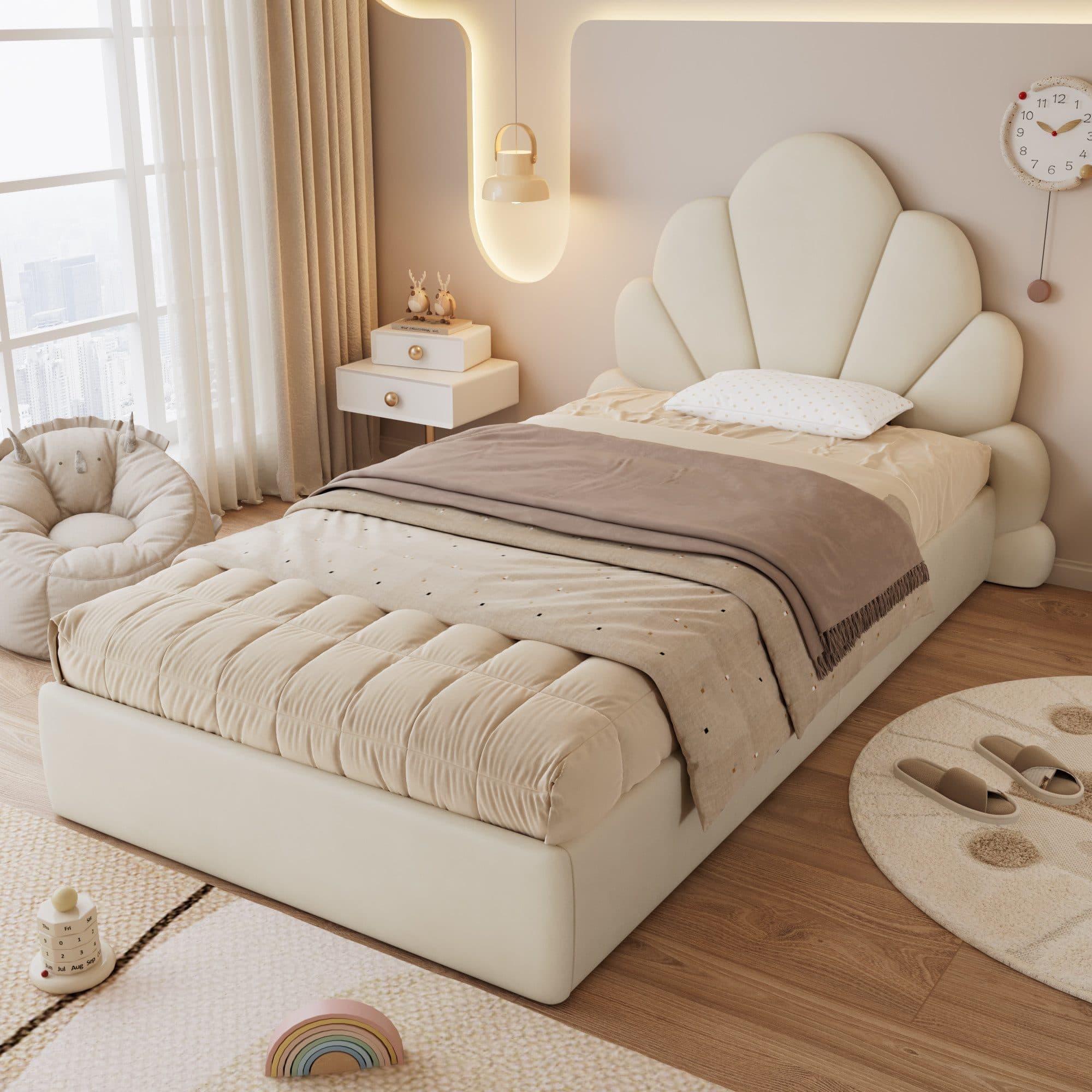 REDOM Polsterbett mit Blüten-Kopfteil Beige Samt - Bild 2