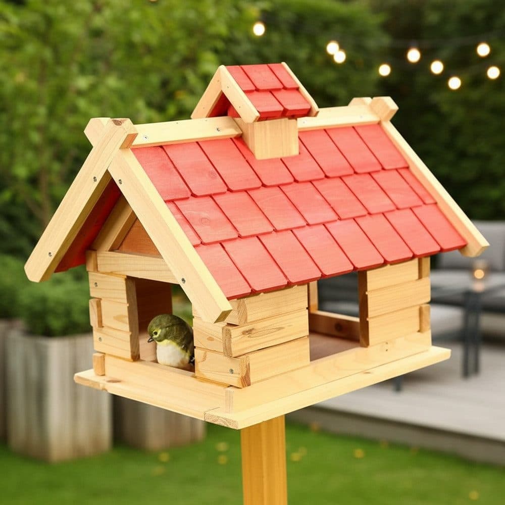 Feel2Home Vogelhaus XXL Holz Natur/Rot - Bild 2