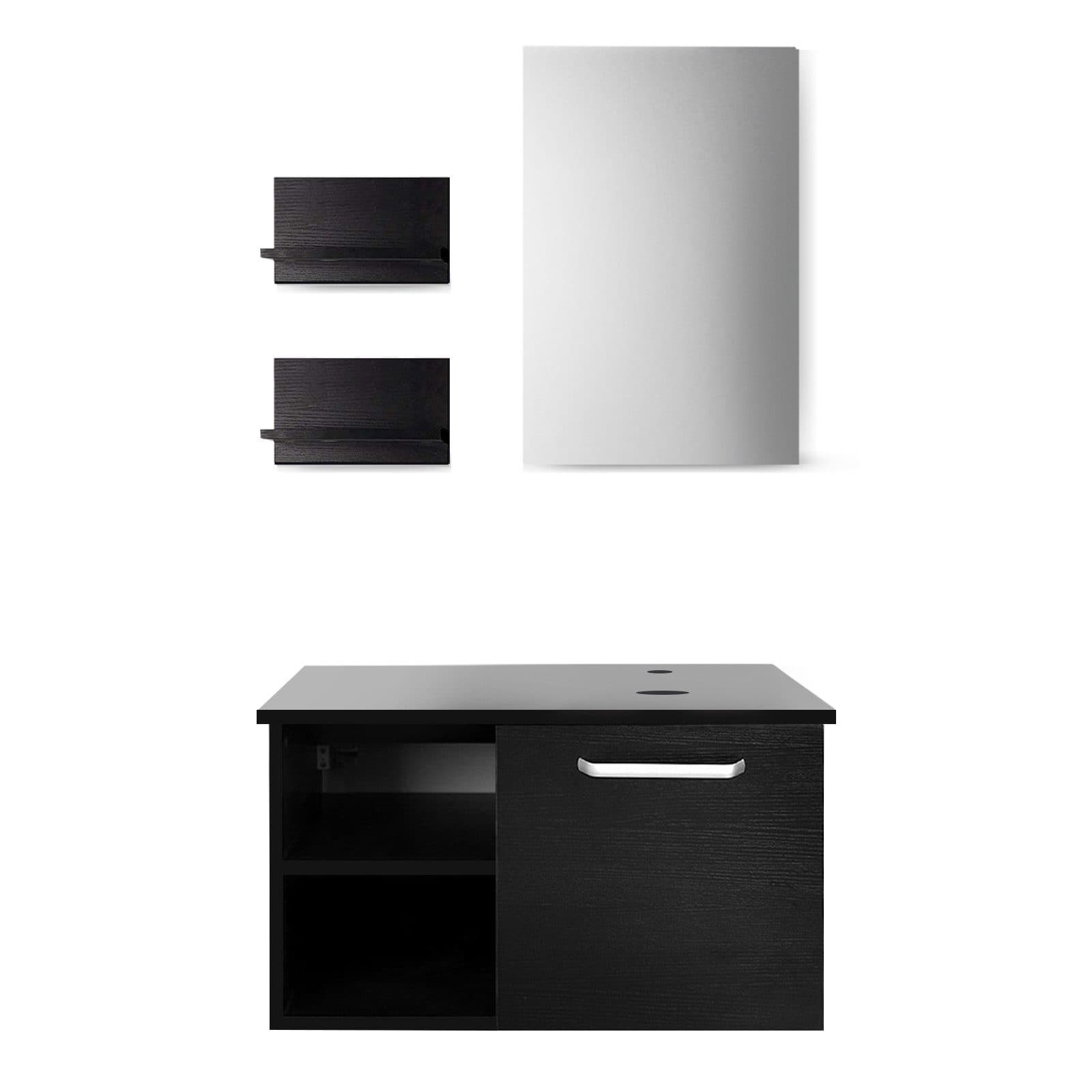 Puluomis Badezimmer-Set mit Spiegel und 2 Regalen Schwarz - Bild 2