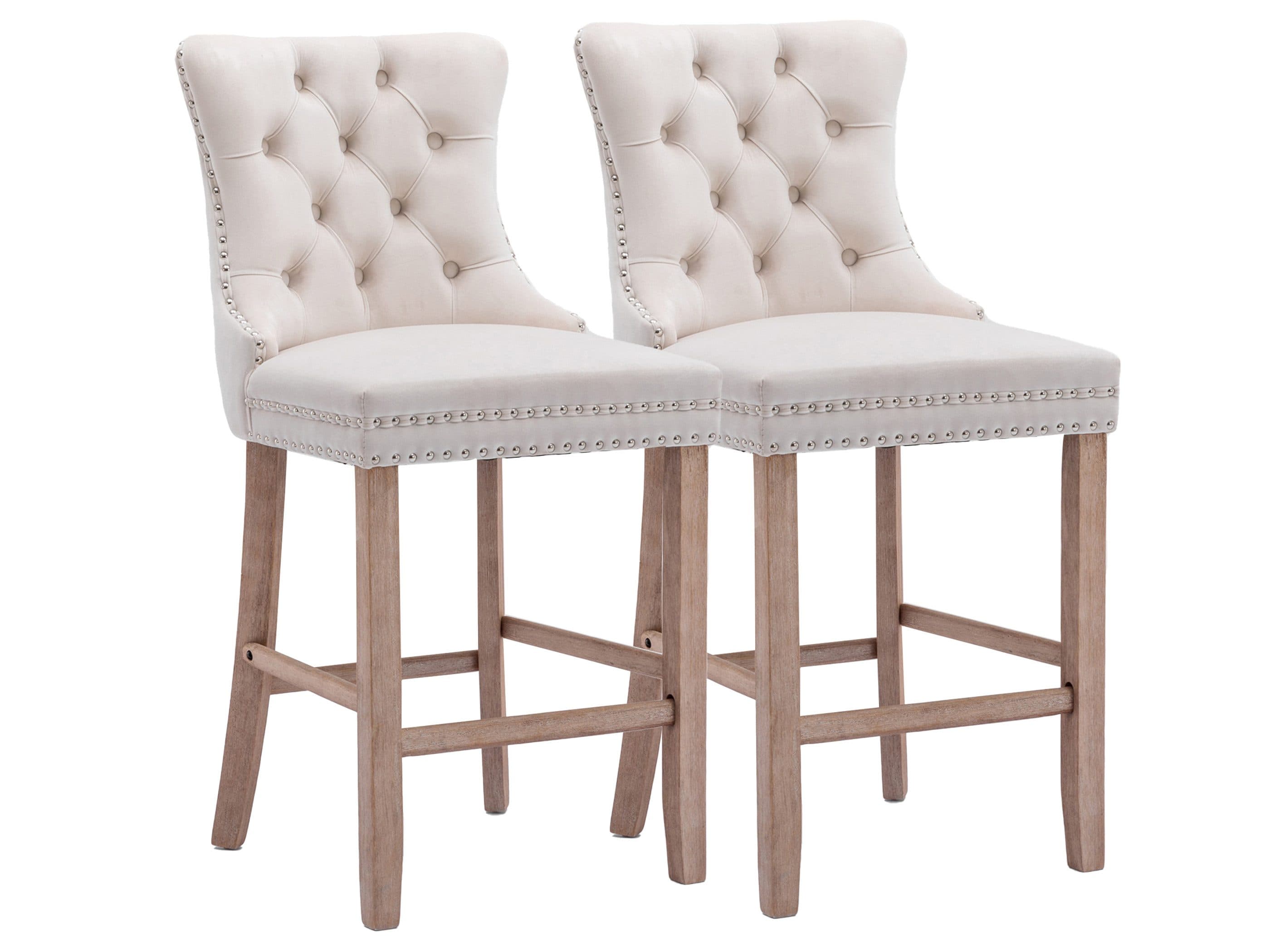 SeedWave Barhocker 2er-Set Beige Samt mit Rückenlehne - Bild 2