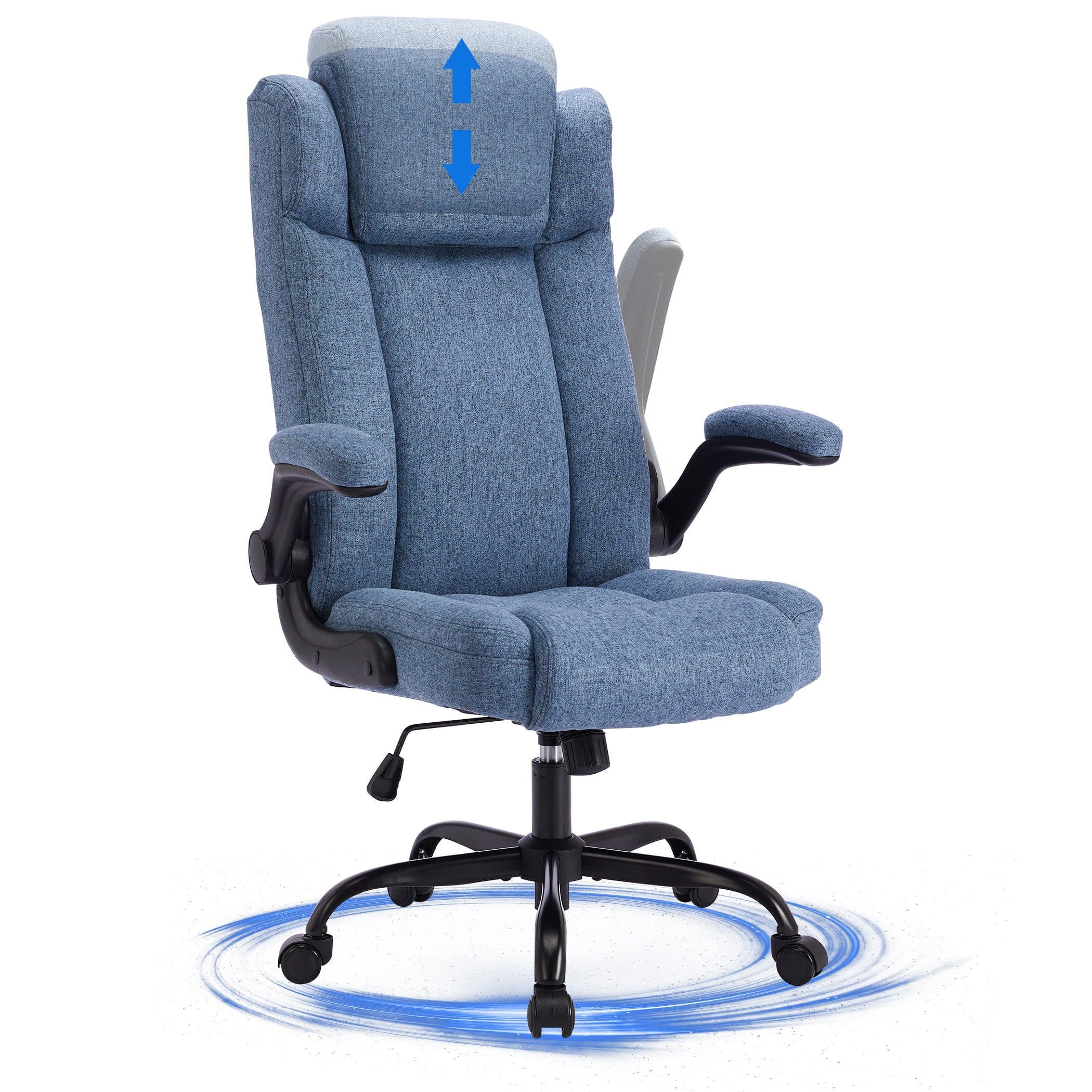LIYURUI Bürostuhl Ergonomischer 150kg Chefsessel Stoff Flip-up Armlehnen Blau - Bild 2