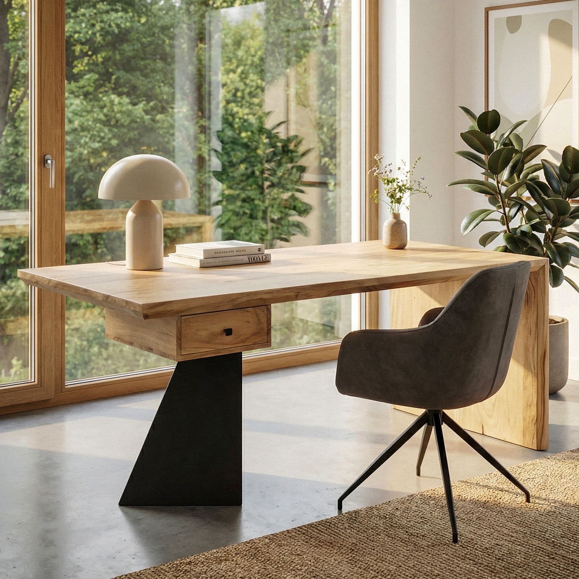 FINEBUY Schreibtisch FB113718 Bürotisch Akazie Massivholz 180 cm mit Schublade Homeoffice