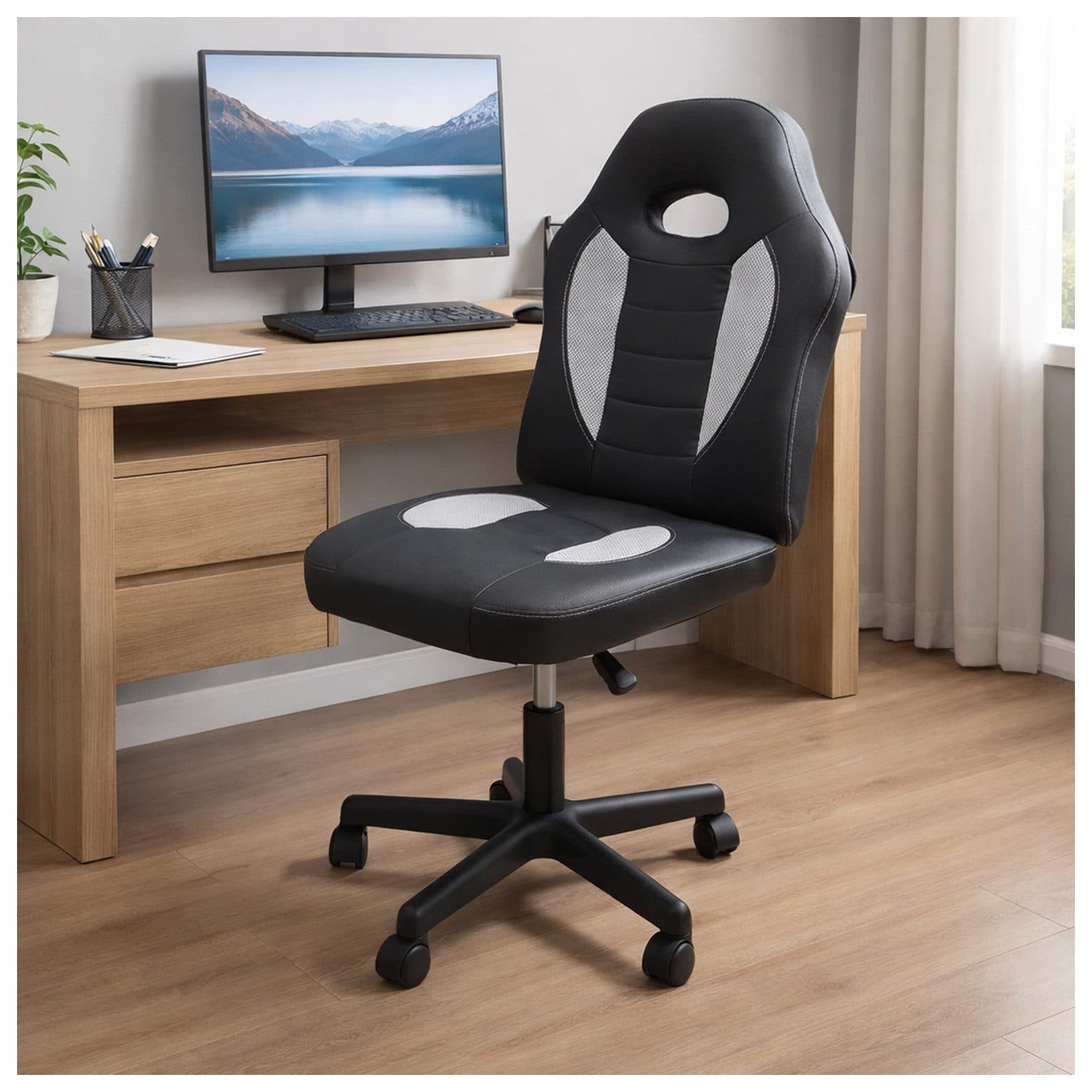 HTI-Living Schreibtischstuhl höhenverstellbar 360°-Drehfunktion Schwarz-Weiß