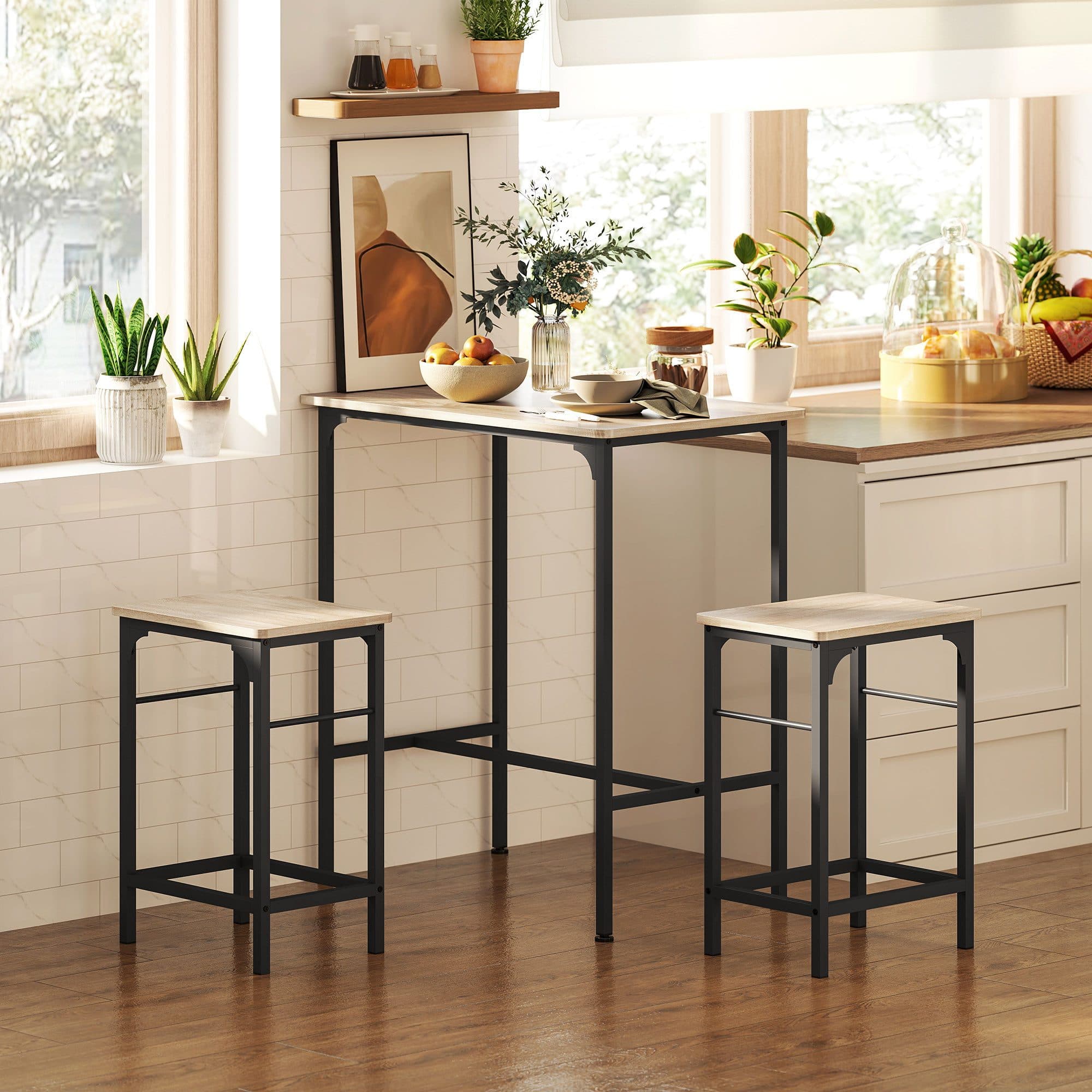 HOMCOM Bartisch Set mit 2 Barhockern Industrie Design Braun Schwarz - Bild 2