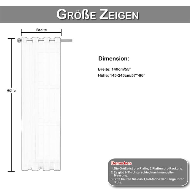 BTTO V&G Gardine Voile Vorhang Stickerei Halbtransparent