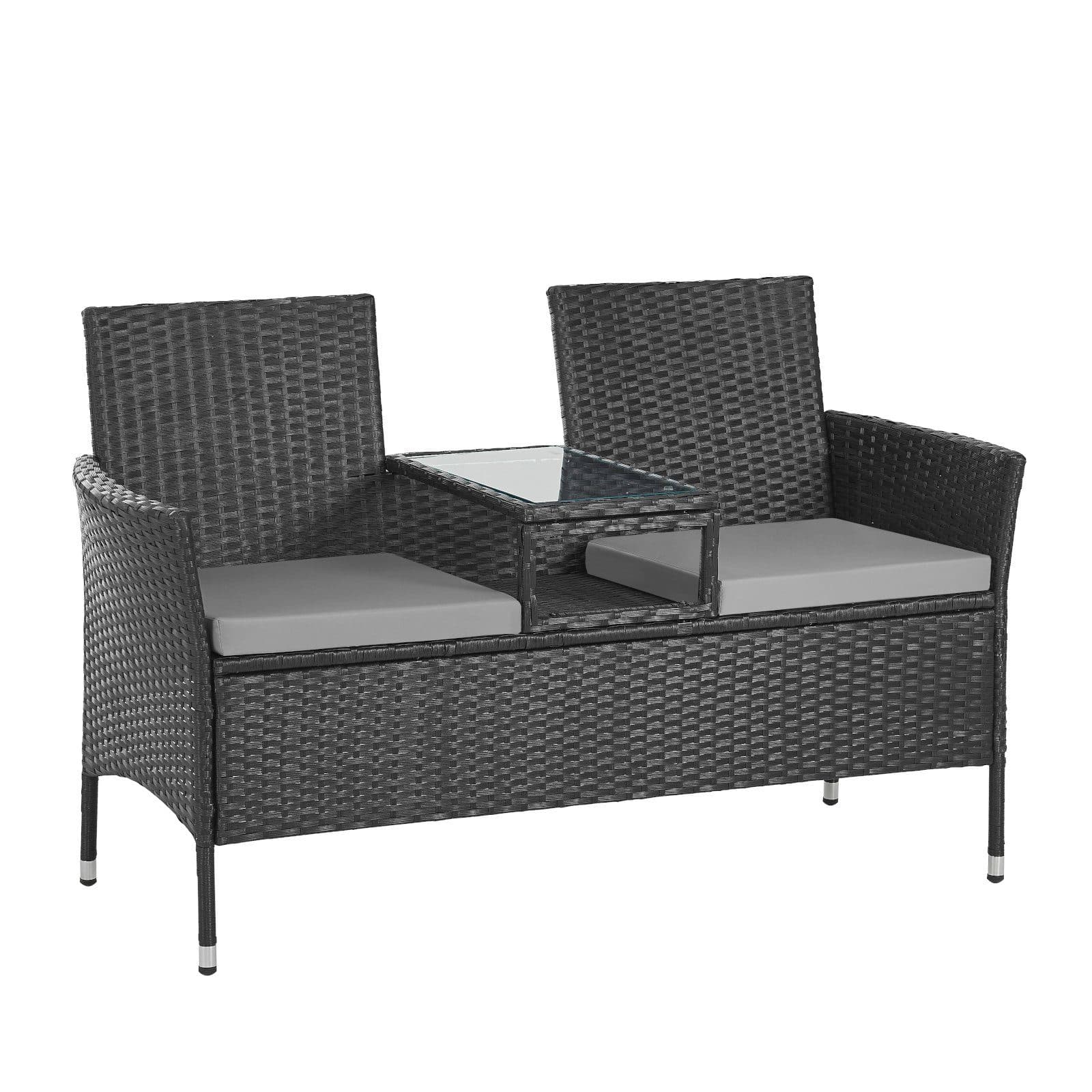 SVITA Gartenbank CHICAGO 2-Sitzer Polyrattan Schwarz mit Tisch - Bild 2