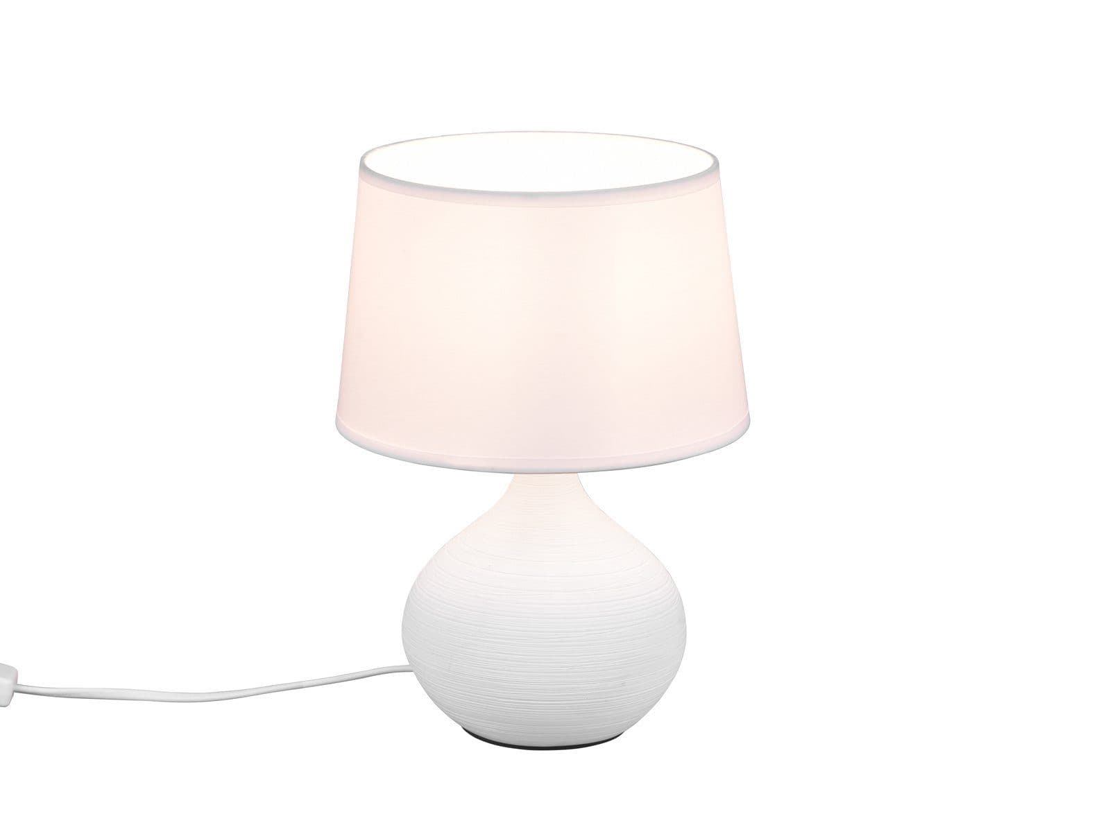Reality Leuchten LED Nachttischlampe Weiß Keramik Stoffschirm Dimmbar - Bild 2