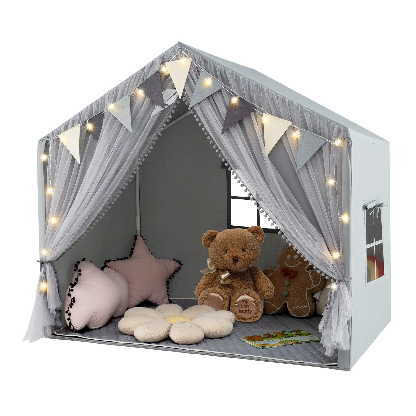 COSTWAY Spielzelt Kinderzimmer Grau mit Sternenlichtern - Bild 2