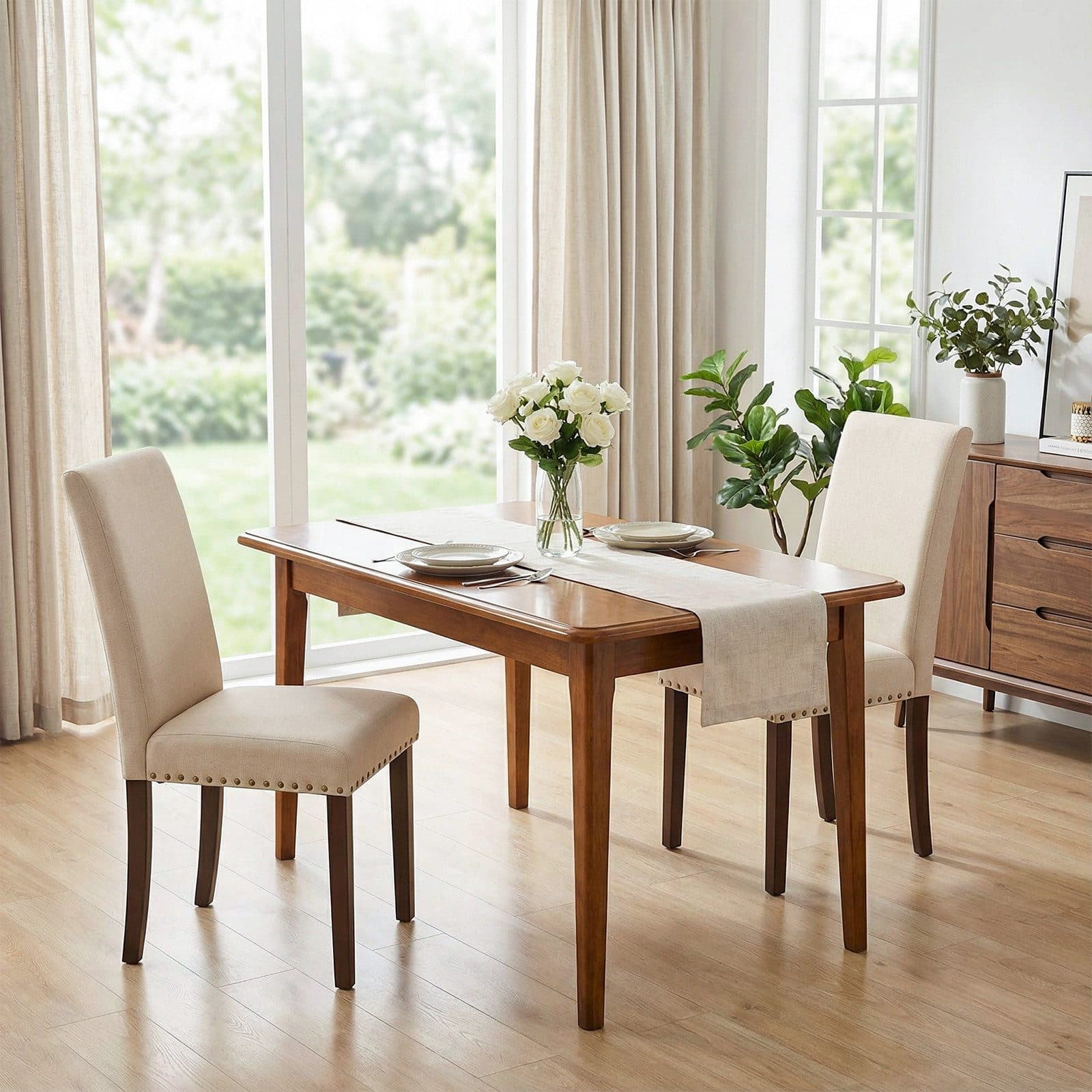 TLGREEN Küchenstuhl 2er Set Beige/Grau Massivholz - Bild 2