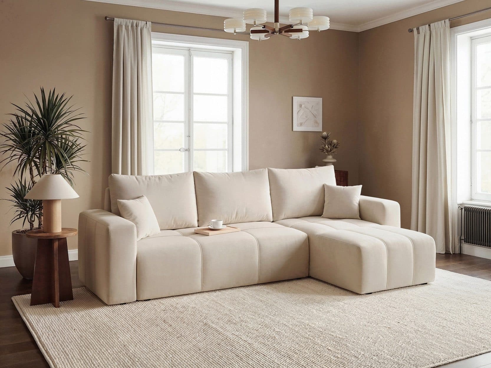 Labett Ecksofa PIANO L-Form mit Schlaffunktion & Bettkasten Beige - Bild 2
