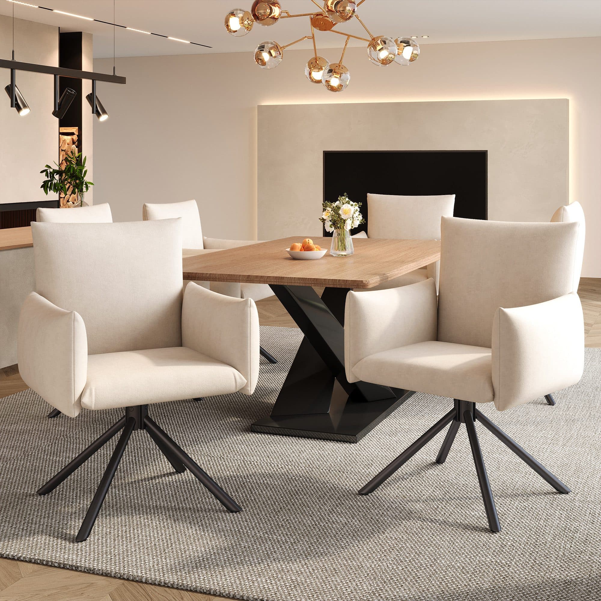 IDEASY 6er Esszimmerstuhl-Set mit Drehfunktion, Samt Bezug Beige - Bild 2