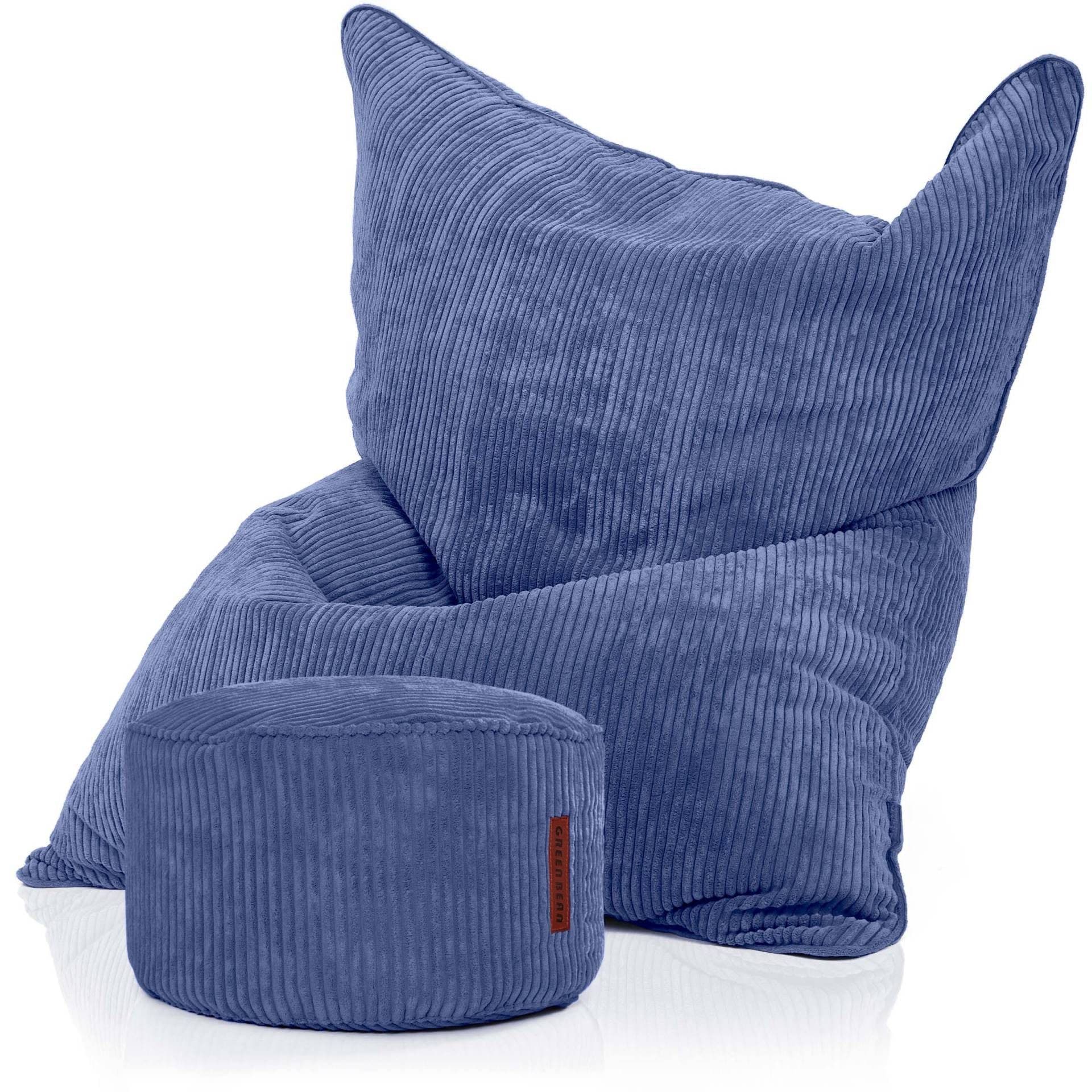 Green Bean XXL Sitzsack Cord Dunkelblau + Hocker Set - Bild 2