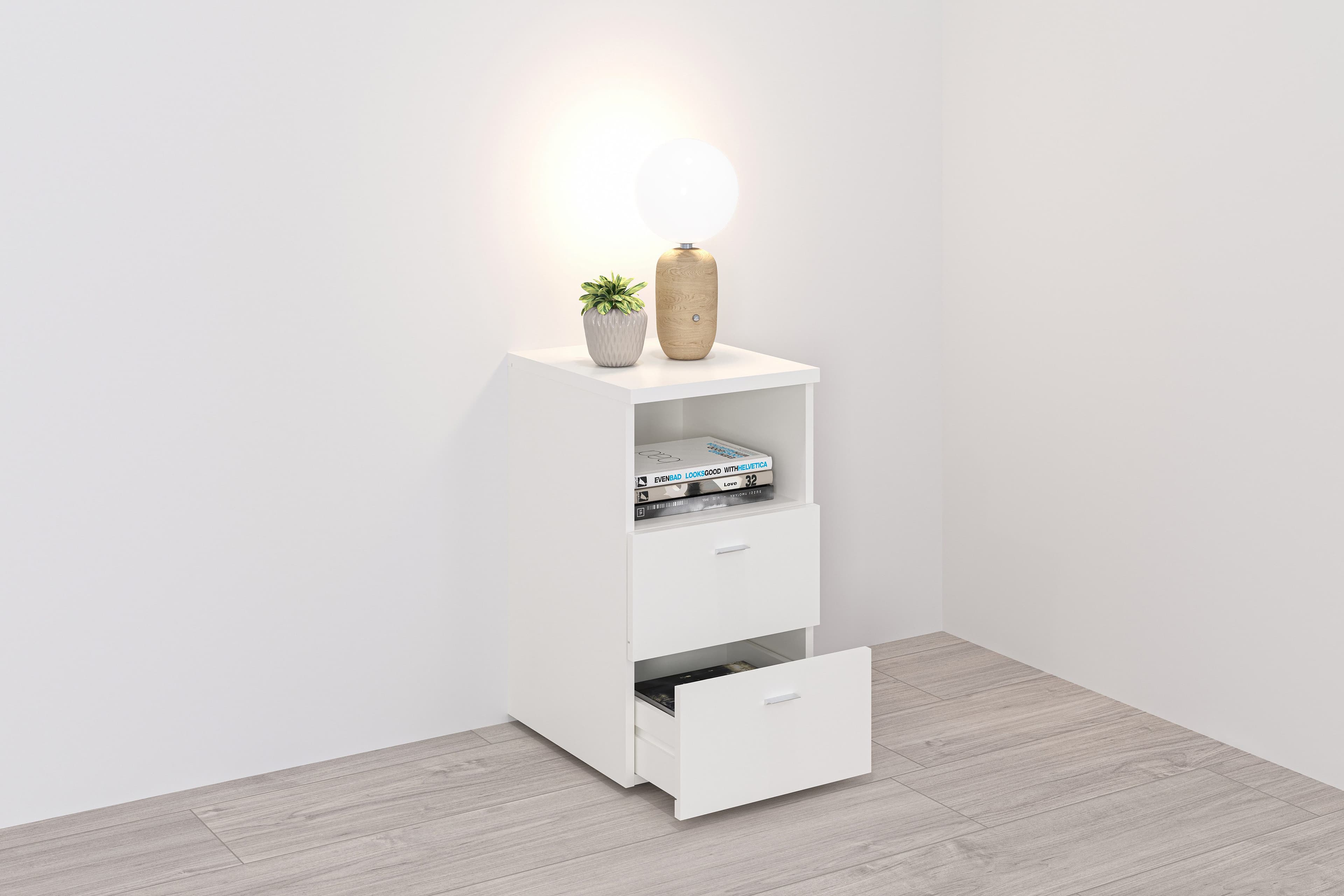 FMD Nachtkonsole Suva Weiß mit Schubkästen - Bild 2