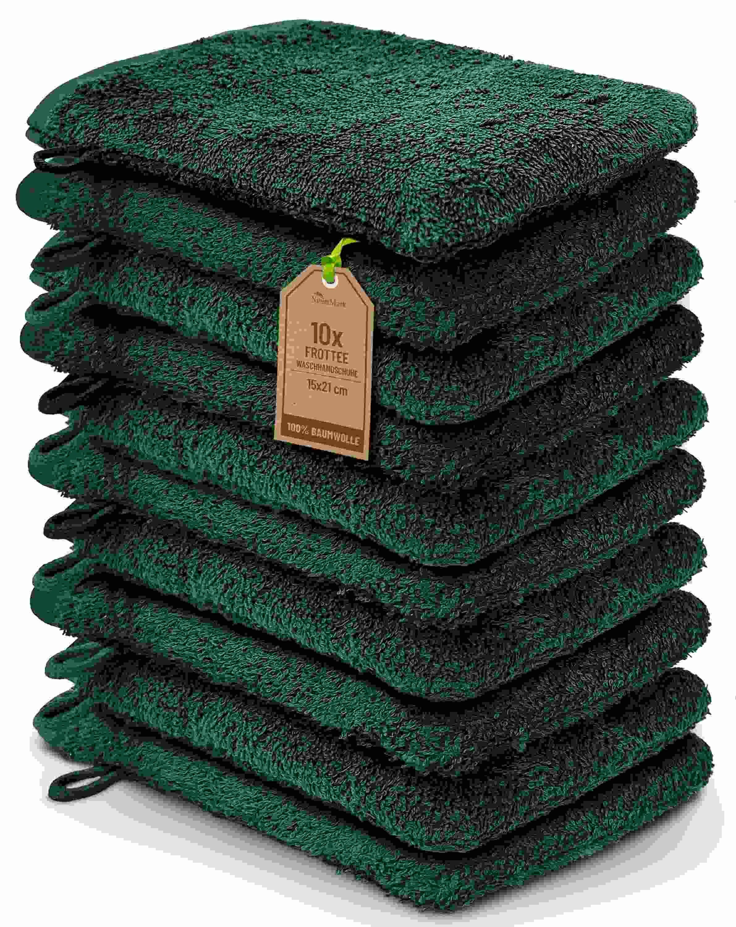 NatureMark 10er-Set Frottier-Waschhandschuhe 100% Baumwolle Dunkelgrün - Bild 2