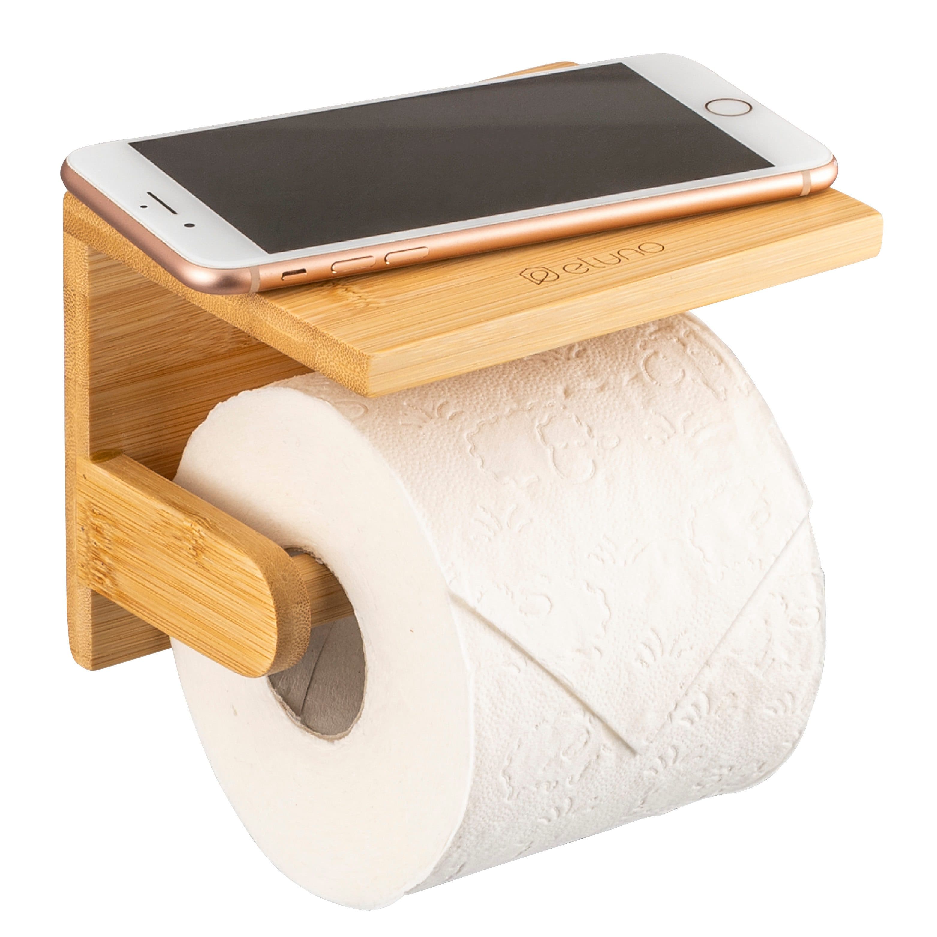 eluno Toilettenpapierhalter mit Ablage aus Bambus - Bild 2