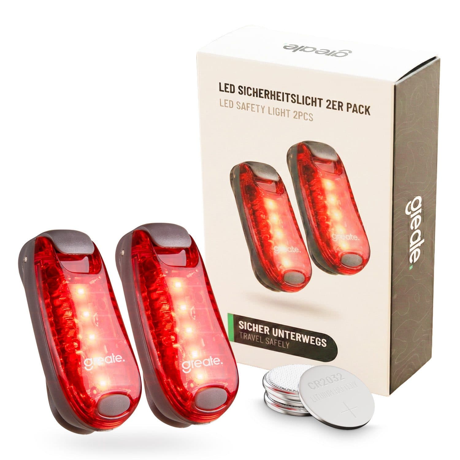 greate. LED Blinklicht 2x Schulranzen Licht Clip Kinder Rucksacklicht - Bild 2