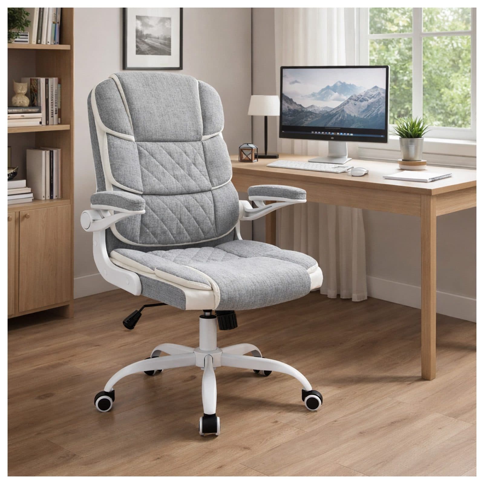 HTI-Living Schreibtischstuhl drehbar mit Wippfunktion Leinenoptik Grau - Bild 2