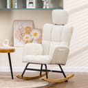 COMHOMA Schaukelstuhl Ohrensessel Beige Massivholz Armlehnen Bild 2
